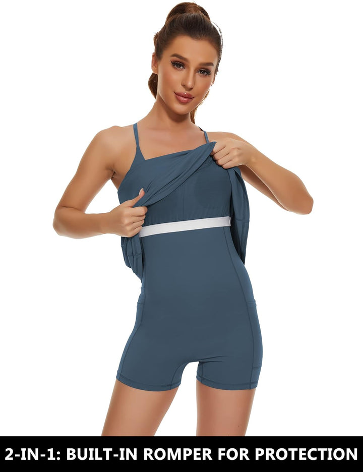 Desol Damen-Tenniskleid, Golf-Trainingskleid mit integrierten BH- und Shorts-Taschen, sportliche Tra