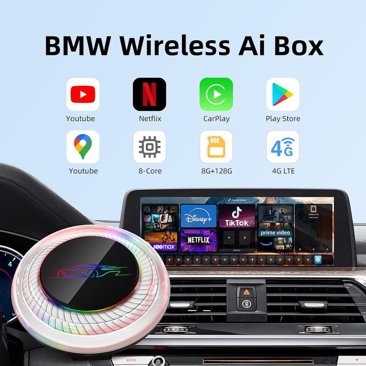 LEXXSON Wireless AI Box für BMW und andere Autos mit Wireless CarPlay, Android 13, 8+128GB, Dual WiF