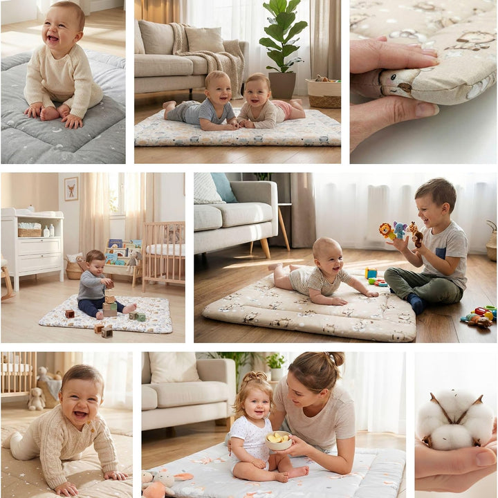 Krabbelmatte Baby 100 x 100 cm gepolstert – Krabbeldecke Spieldecke waschbar bei 30 Grad für Kinderz