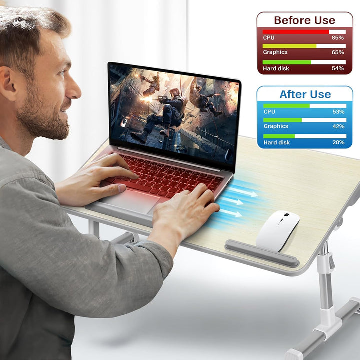 Laptoptisch fürs Bett, Höhenverstellbar, Winkelverstellbar, Betttisch Klappbar mit Laptop Kühler, Sc