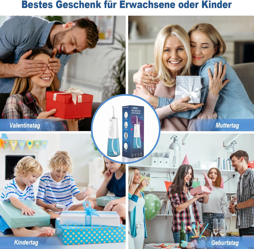 SURFOU Munddusche Kabellos Mundduschen 230ML 5 Modi 7 Düsen, Mundduschen Reise Water Flosser IPX7 Wa