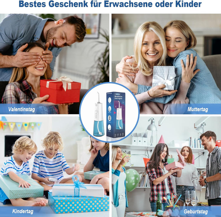 SURFOU Munddusche Kabellos Mundduschen 230ML 5 Modi 7 Düsen, Mundduschen Reise Water Flosser IPX7 Wa