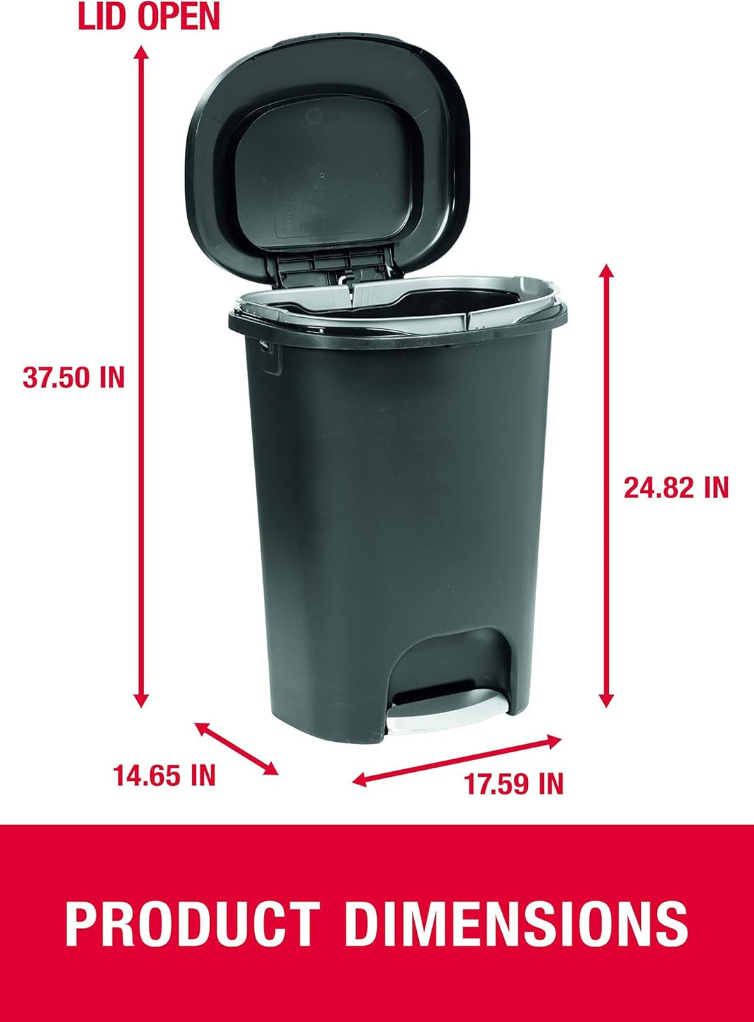 Rubbermaid Classic 13G Mülleimer mit Edelstahlpedal, Schwarz schwarz Premium Step-On, schwarz Premiu
