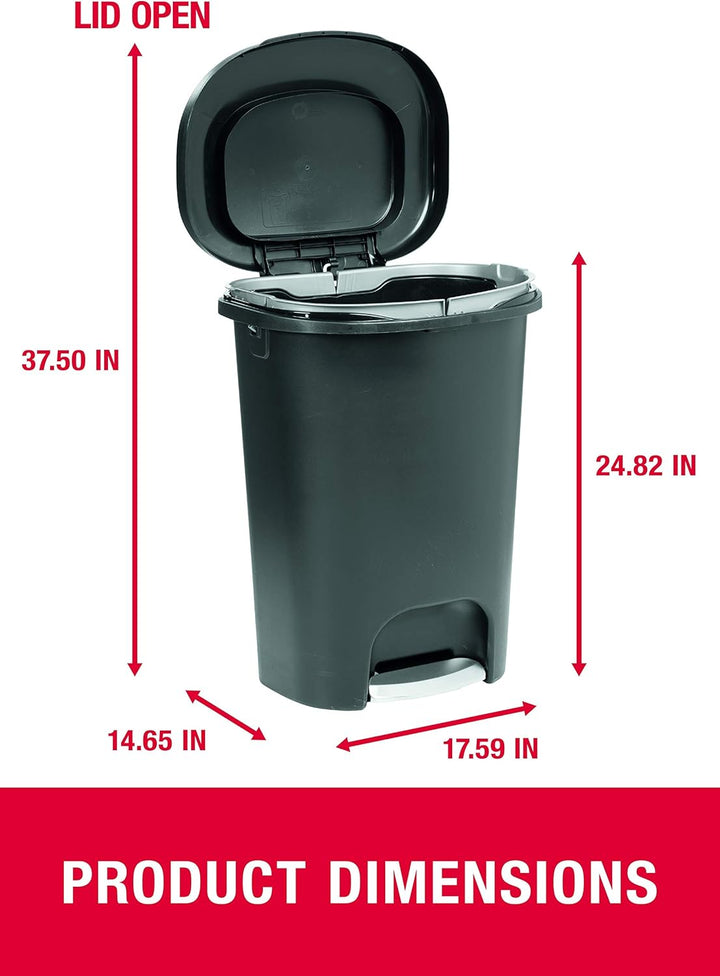 Rubbermaid Classic 13G Mülleimer mit Edelstahlpedal, Schwarz schwarz Premium Step-On, schwarz Premiu