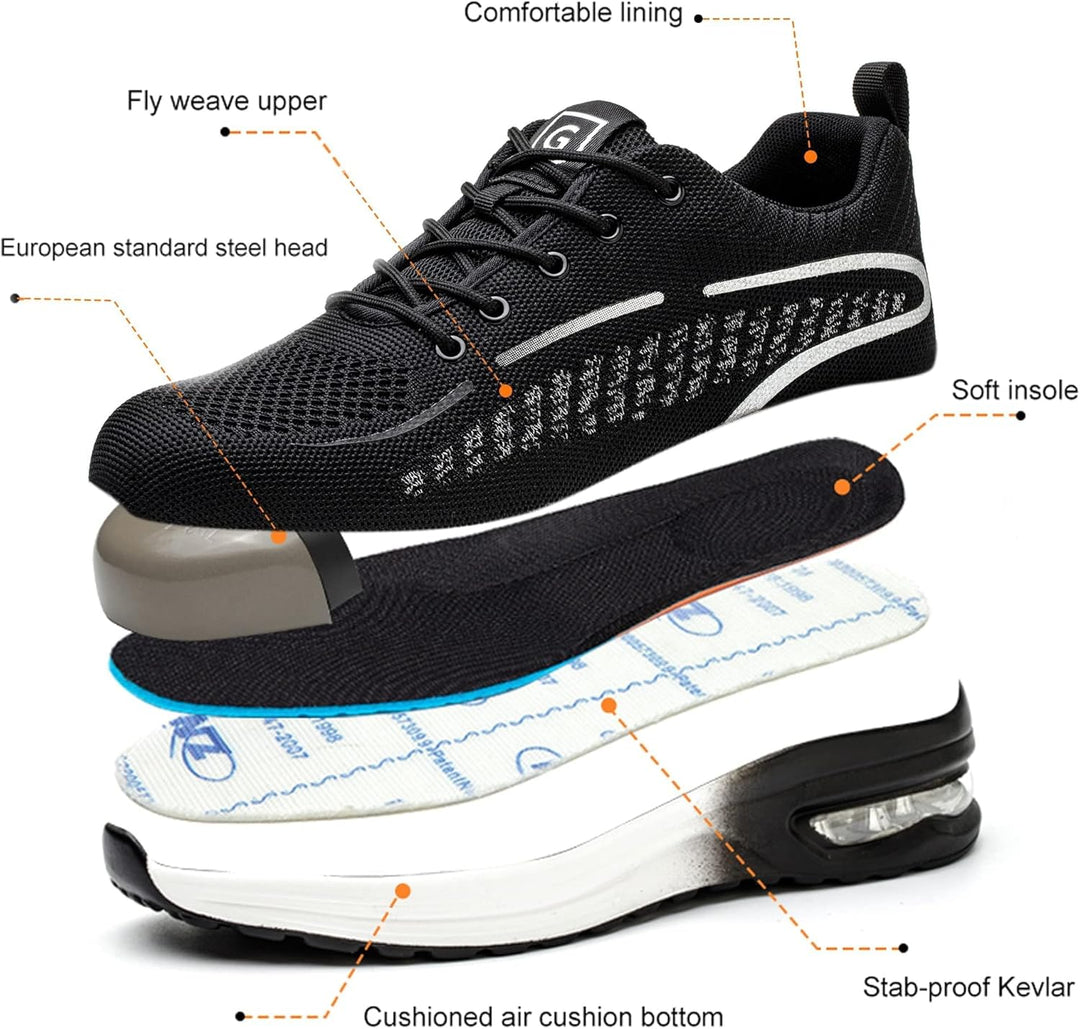 YEKOYIOO Sicherheitsschuhe Herren Damen Arbeitsschuhe mit Stahlkappe Sneaker Schutzschuhe 43 EU Grau