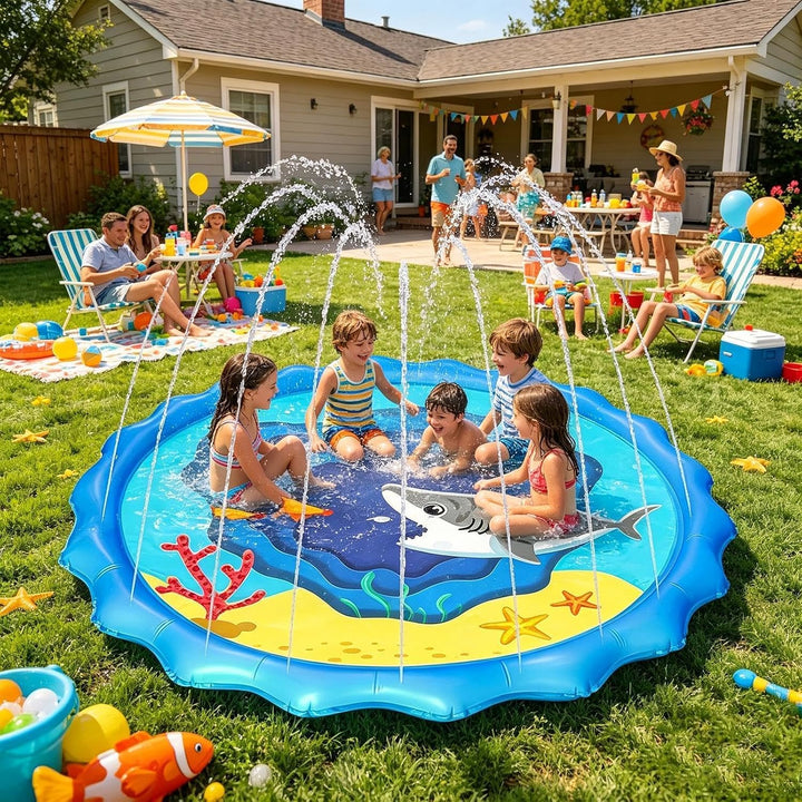 Kinder-Wassersprinkler 170 Zentimeter grosse Wasser-Spritzmatte mit Hai- | Wassersprinkler-Spielzeug