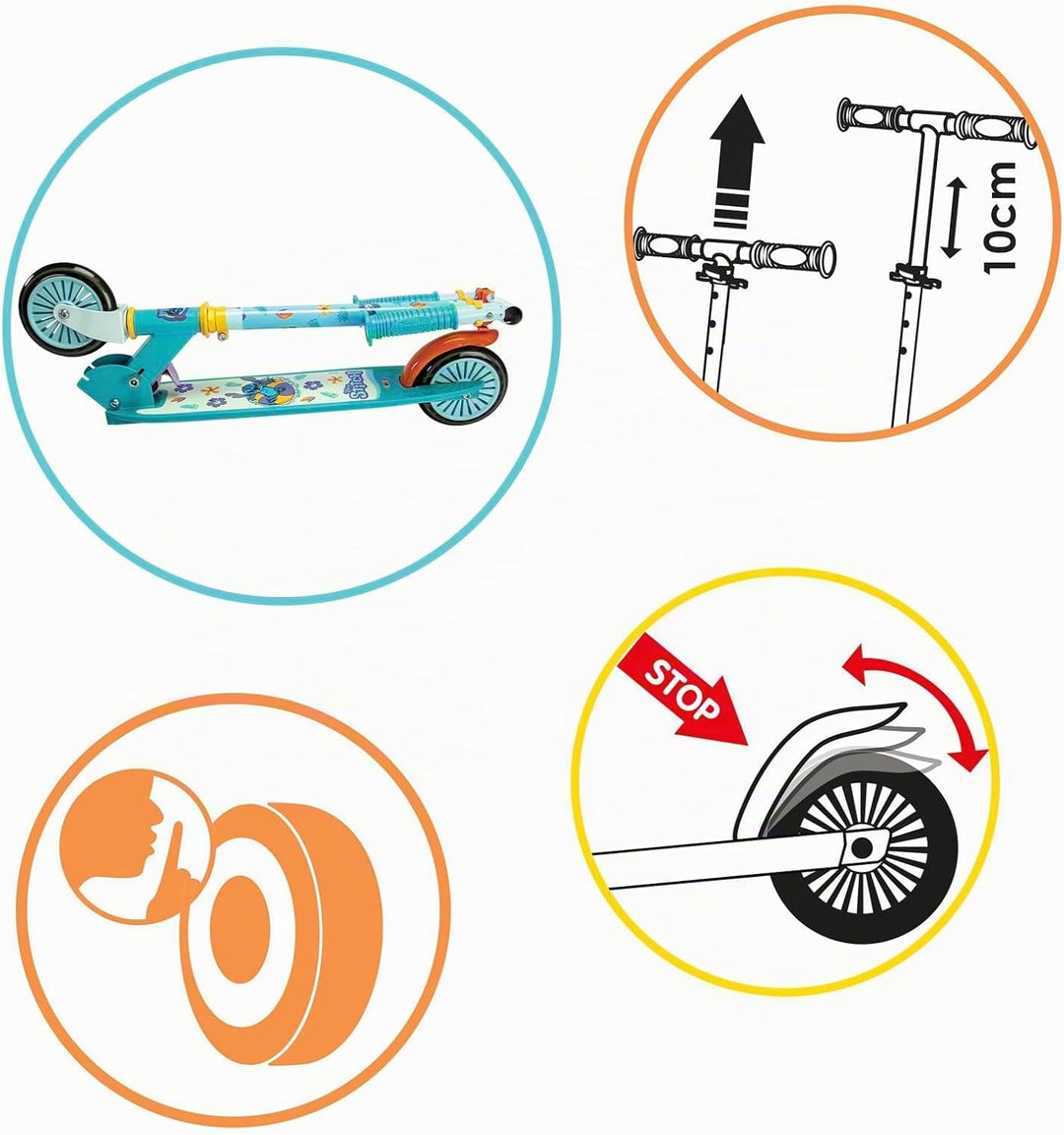 Smoby - Stitch 2-Rad-Scooter, klappbar - Verstellbarer Lenker, rutschfeste Trittfläche, ergonomische