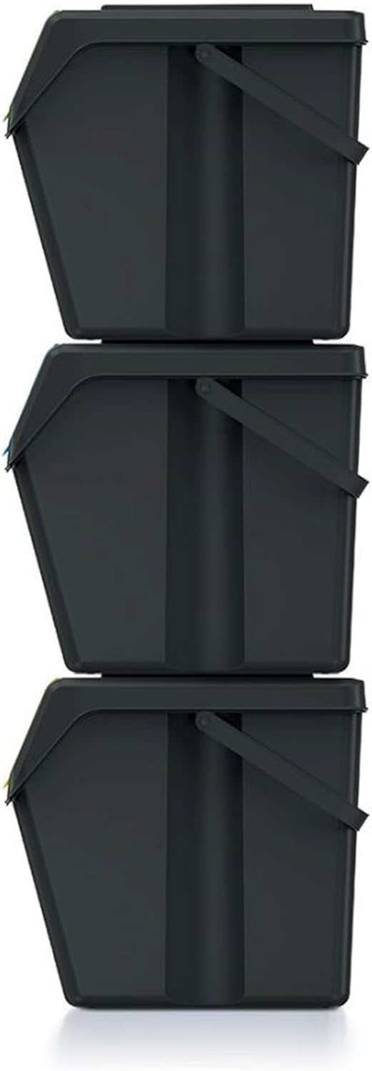 Set von 3 Mülltonnen KEDEN SORTIBOX aus 100% recyceltem Kunststoff, schwarz, 75L Schwarz 75 litros,