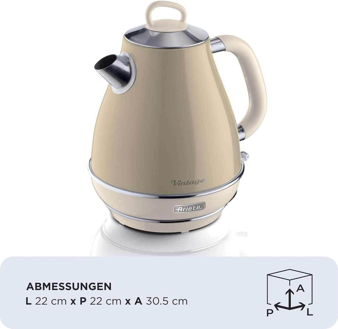 Ariete Vintage Wasserkocher 2869, Retro Elektrischer Wasserkocher mit Sichtbarem Wasserstand, Kabell