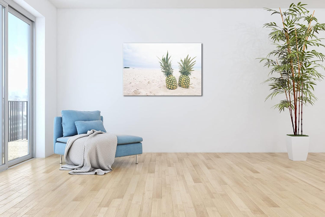 deyoli Ananas am Sandstrand Format: 60x40 als Leinwand, Motiv fertig gerahmt auf Echtholzrahmen, Hoc