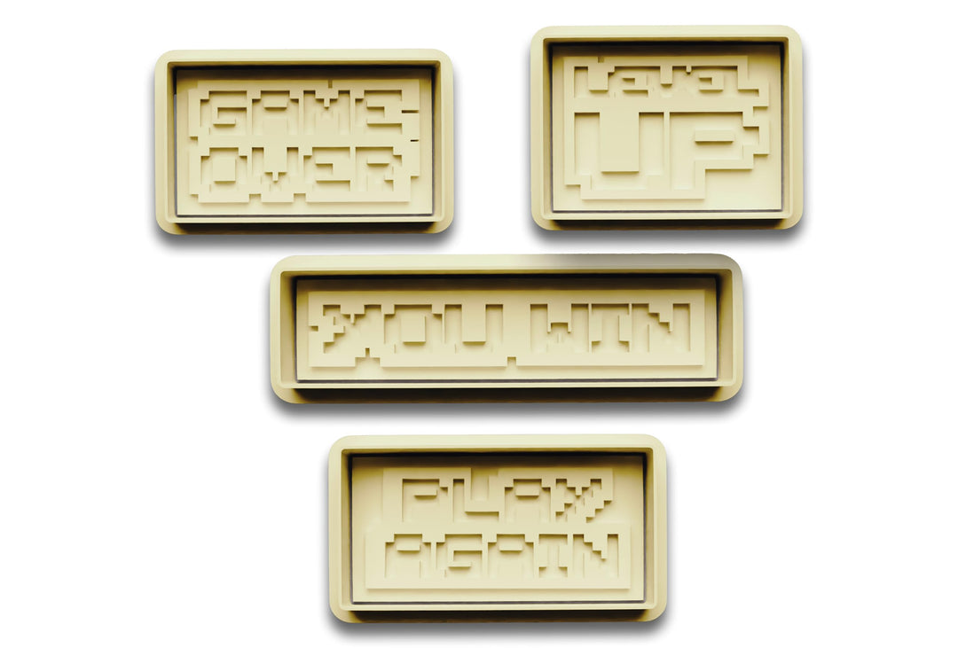 Keksausstecher Set „Gaming Pixel“ – 4-teilig – Game Over, Level Up, You Win, Play Again – schwarze P