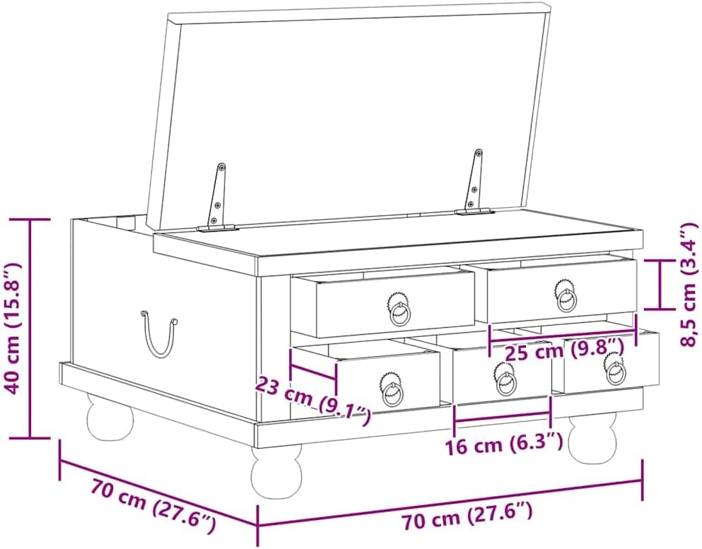 vidaXL Couchtisch mit 5 Schubladen 1 Staufach Vintage Beistelltisch Wohnzimmertisch Kaffeetisch Sofa