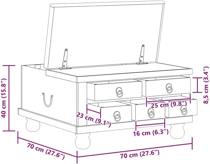 vidaXL Couchtisch mit 5 Schubladen 1 Staufach Vintage Beistelltisch Wohnzimmertisch Kaffeetisch Sofa