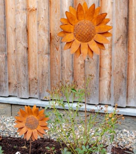 NEU !! Gartenstecker Sonnenblume 80 cm lang aus Metall in Edelrost Rost Dekoration Volleisen Rankhil