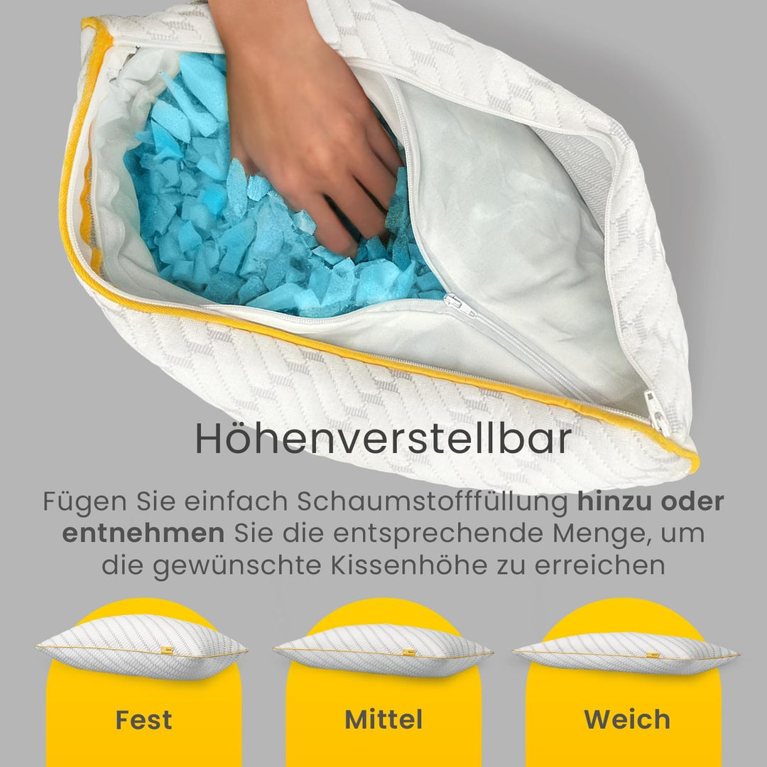 Cosi Home Geschreddertes Memory Foam Kissen zum Schlafen (2er Set), Verstellbares Kopfkissen mit Bam