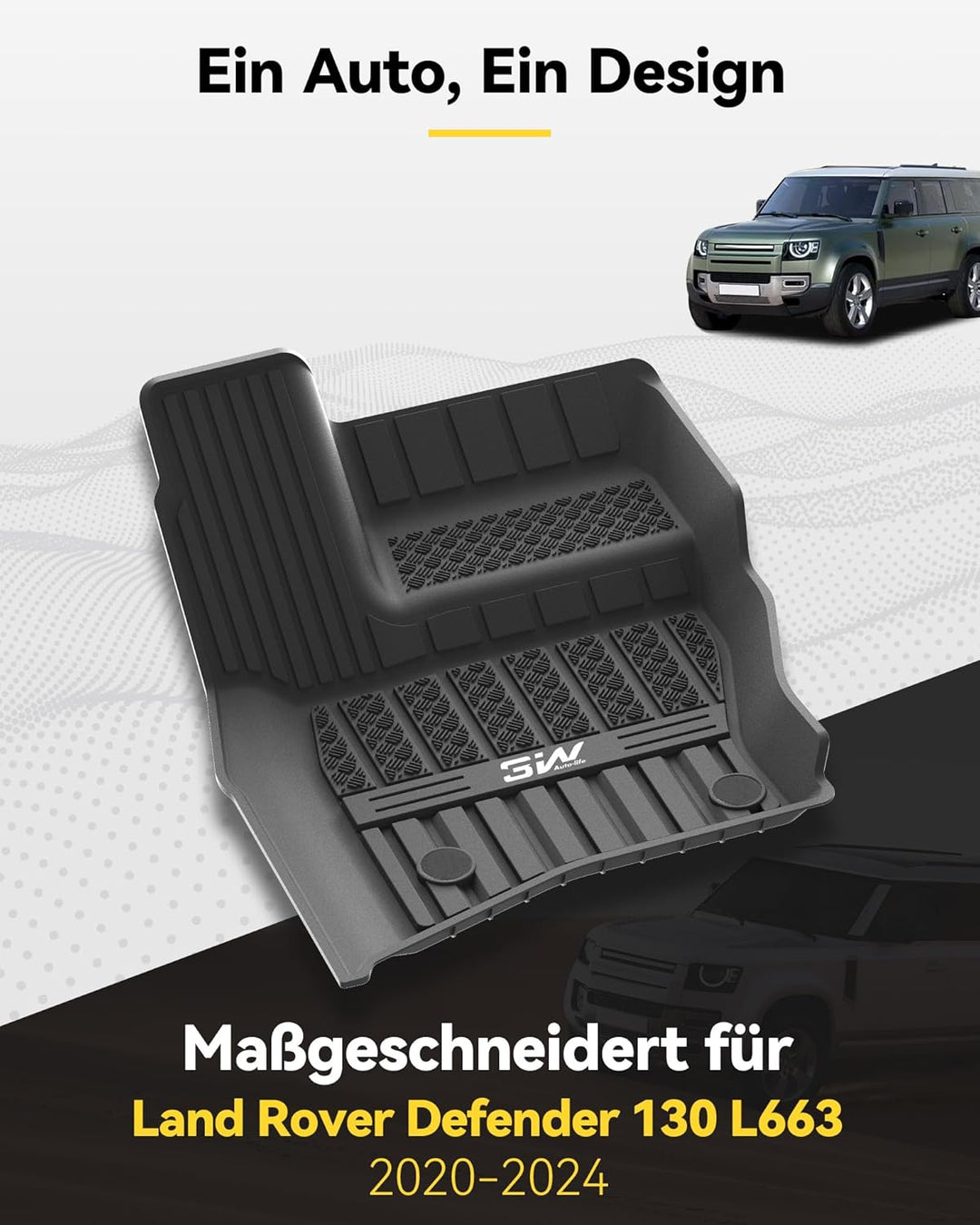 3W Fussmatten und Kofferraumwanne für Land Rover Defender 130 L663 2020-2026, TPE Allwetter Massgesc