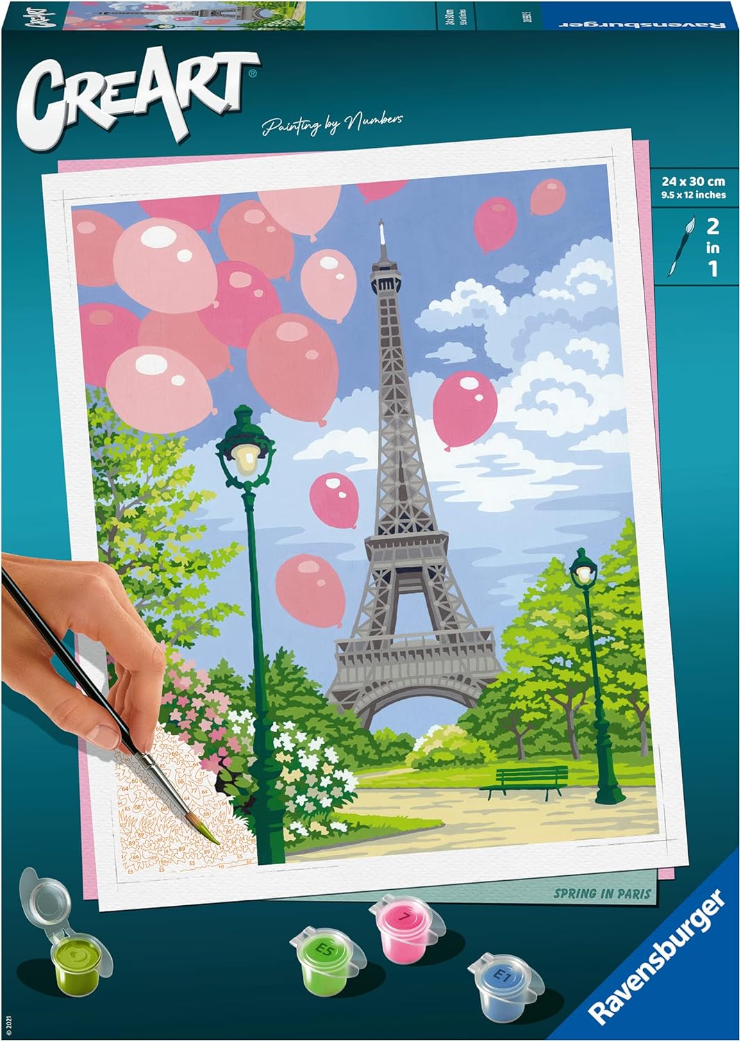 Ravensburger CreArt 28992 - Frühling in Paris - Malen nach Zahlen Erwachsene, DIY Malset mit Pinsel