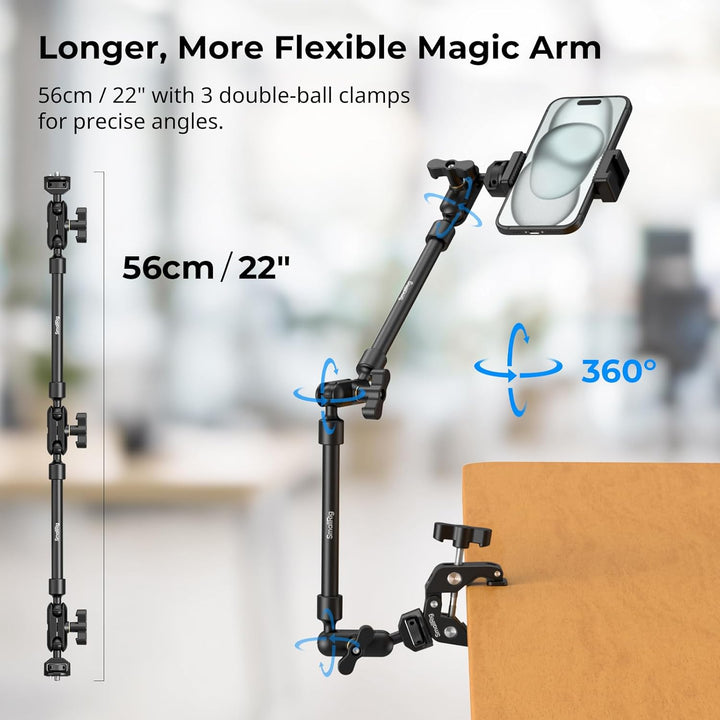 SMALLRIG 22" Magic Arm mit Klemme, Flexible Camera Desk Mount & klemme, Überkopf Telefonhalterung, G