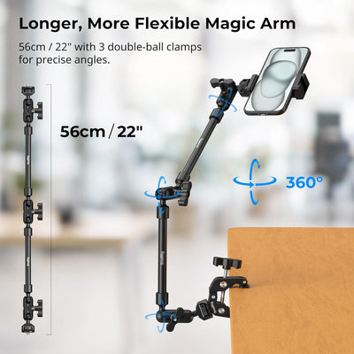 SMALLRIG 22" Magic Arm mit Klemme, Flexible Camera Desk Mount & klemme, Überkopf Telefonhalterung, G