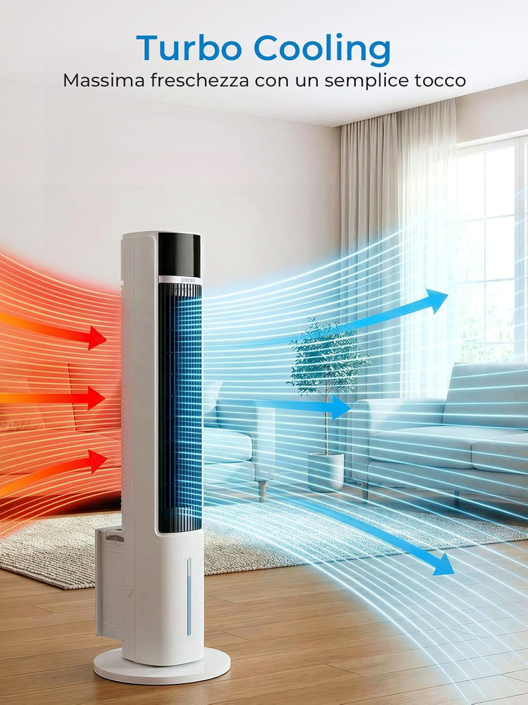FOHERE Leiser Turmventilator, 91CM Oszillierender Stand Ventilatoren mit Kühlung Fernbedienung, 12-S