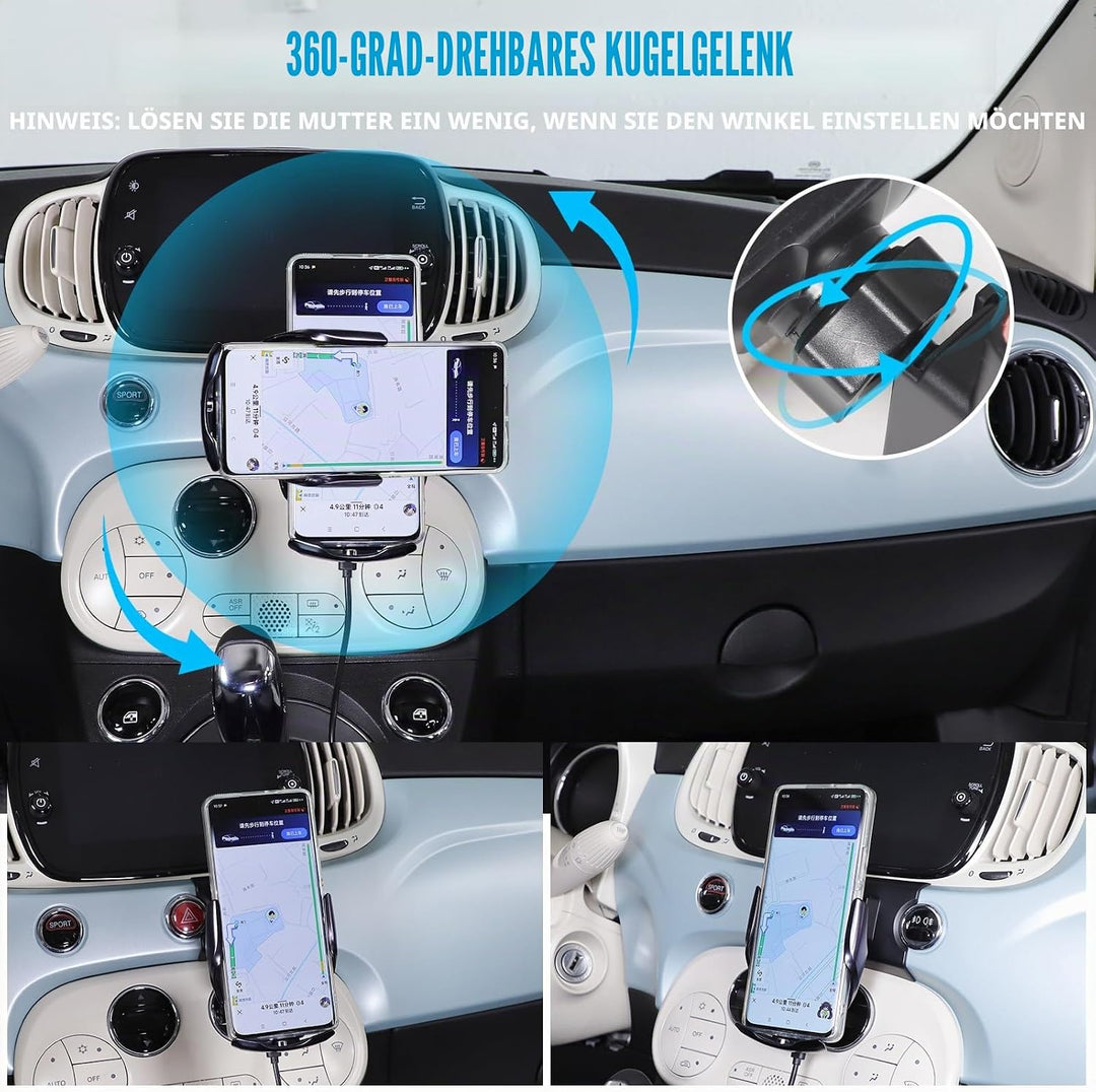 METYOUCAR Handyhalter fürs Auto für Fiat 500 2007-2016-2024 - Rotierbar - Fester Halter für iPhone A