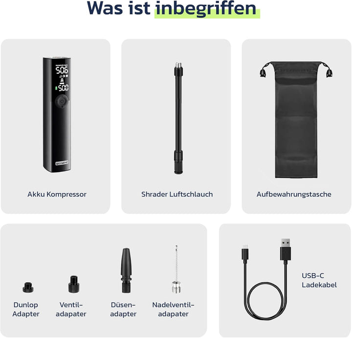 Woowind BP188 Fahrradpumpe Elektrisch 120~150PSI Akku Luftpumpe Fahrrad Alle Ventile Kompressor Fahr