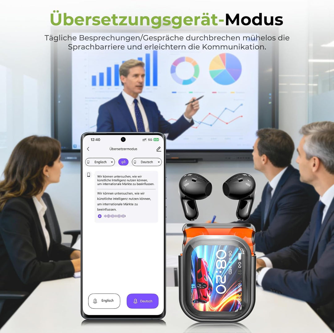 BEARTAIN NE20 Ki Übersetzer Kopfhörer, 3-in-1 Übersetzungskopfhörer mit echtzeit übersetzung, 135 Sp