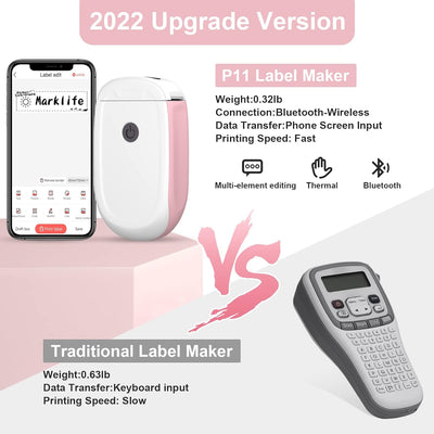 MARKLIFE P11 Etikettendrucker Handgerät,Tragbarer Thermo-Aufkleberdrucker mit Band,Mini Selbstkleben