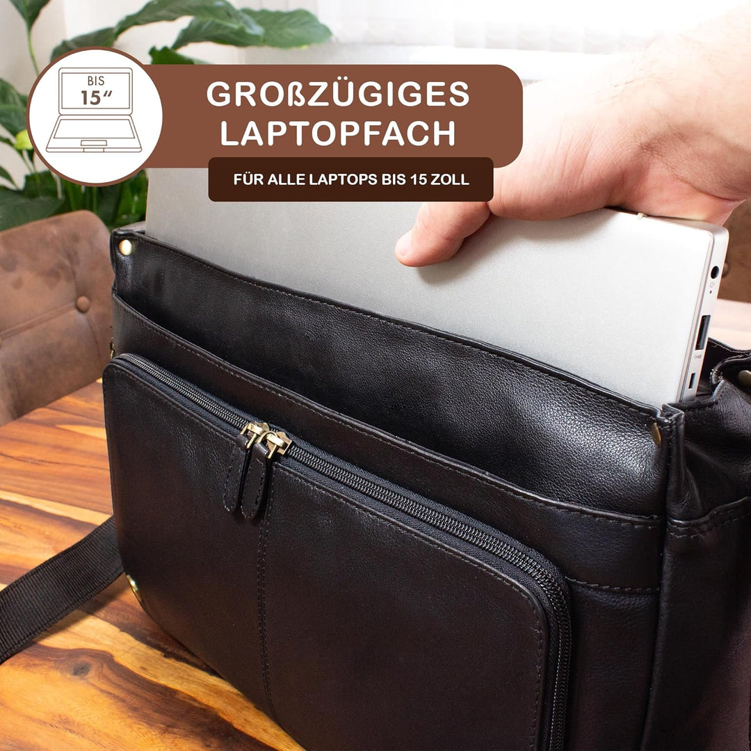 STILORD 'Tom' Vintage Leder Umhängetasche für Studium Uni Büro Arbeit 15 Zoll Laptoptasche DIN A4 Sc