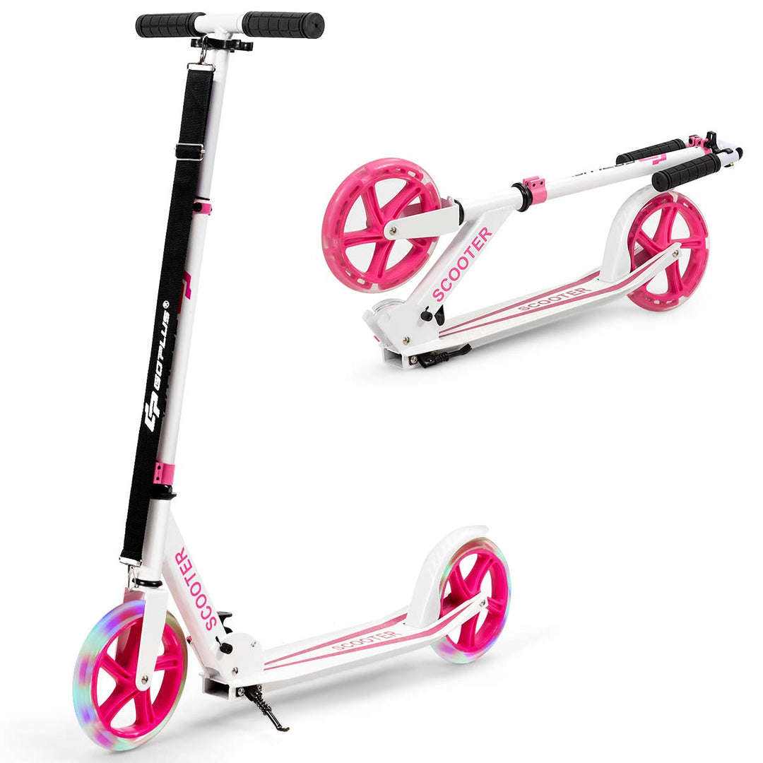GOPLUS Scooter Kinder, Cityroller aus Aluminium bis zu 100kg, Kickscooter mit Schultergurt & LED Räd