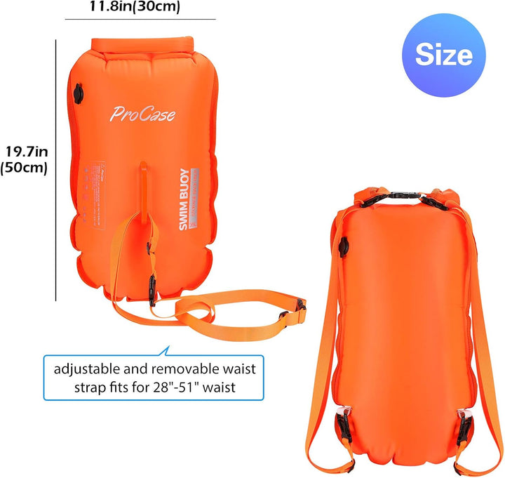 ProCase Schwimmboje Doppelairbags mit 35L Trockensack, Swim Buoy Aufblasbar Boje mit Schultergurt, S