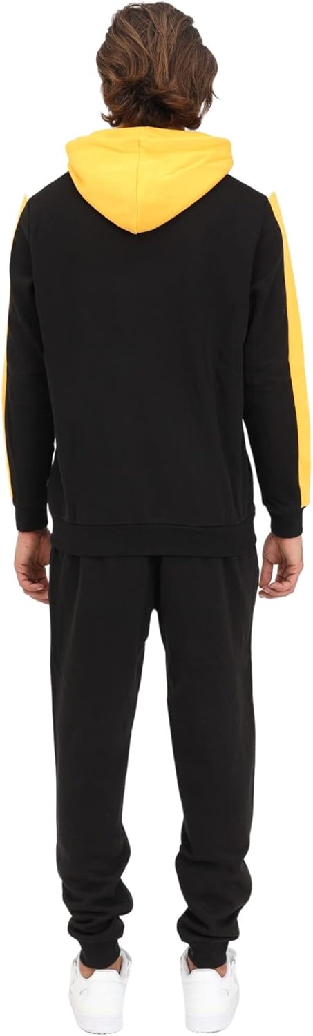 PUMA Herren Ess+ Hooded Colorblock Suit Fl Cl Trainingsanzug S Schwarz / Orangerot, S Schwarz / Oran