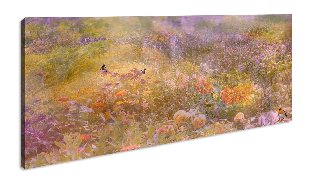 deyoli Schmetterlinge auf Einer Blumenwiese Panorama 60x30 cm als Leinwandbild, Motiv fertig gerahmt