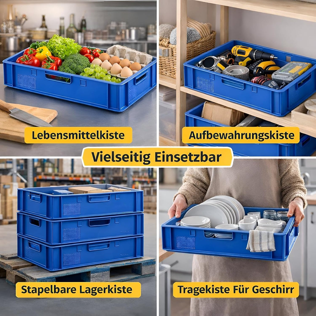 Fleischerkiste E1 60x40x12,5 cm Blau Eurobox Flache Stapelkiste Lagerbox | BURI Metzgerkiste Made in