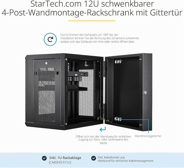StarTech.com 12HE 19 Zoll Wandmontage Netzwerk Rack - 40,5cm tiefes, aufklappbares, abschliessbares