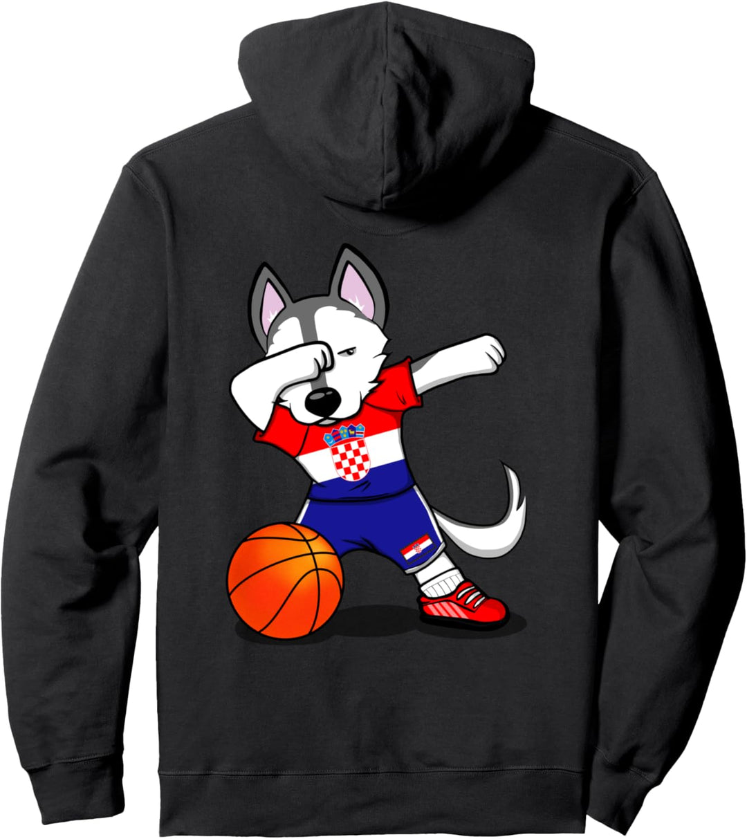 Dabbing Husky Hund Kroatien Basketball Mannschaft Flagge Pullover Hoodie