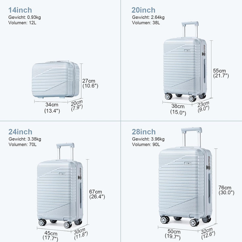 Sea choice Kofferset 4 Teilig Hartschalen Rollkoffer PC Handgepäck Set Beautycase (Nur L Koffer Erwe