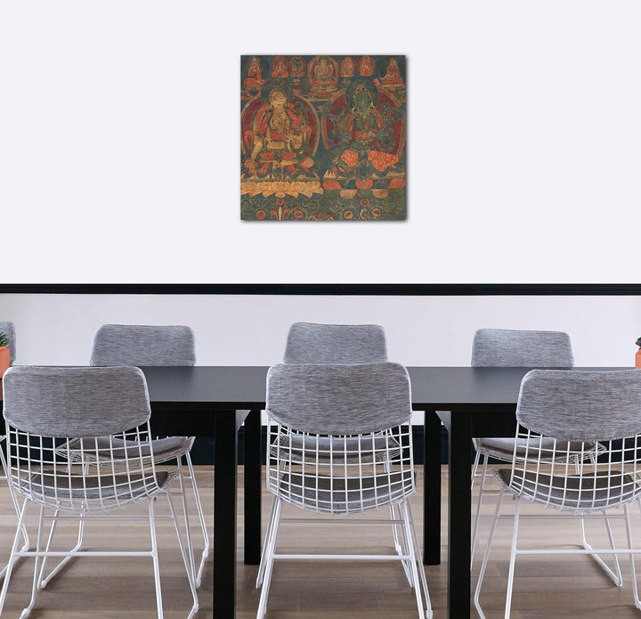 Printed Paintings Leinwand (60x60cm): 1450-1500 - Weisse Tara und grüne Tara 60x60 cm, 60x60 cm
