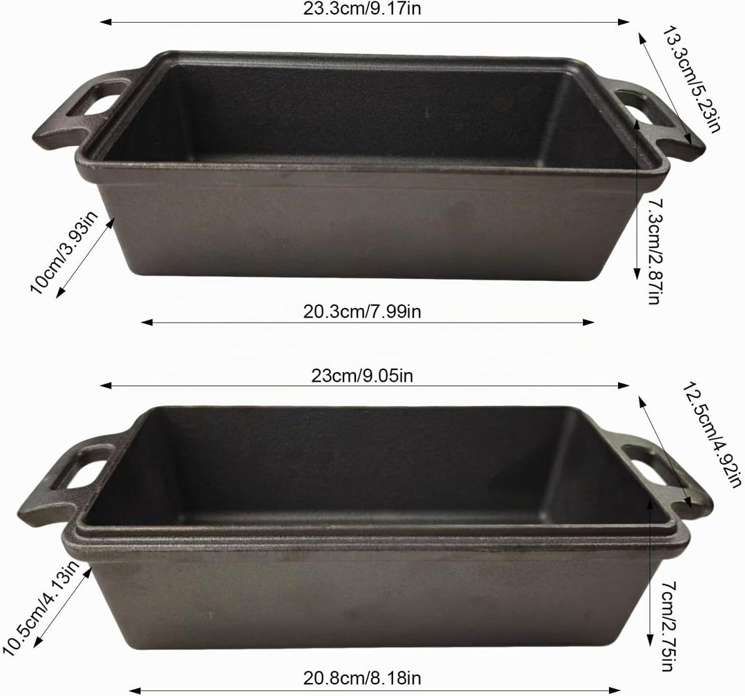 2-in-1Gusseisen Bräter mit Deckel, 23 × 13 cmBrotbackform mit Doppelgriffen und Deckelgriff rectangu