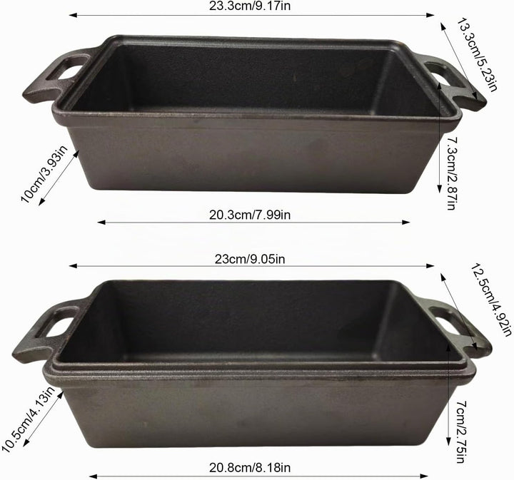 2-in-1Gusseisen Bräter mit Deckel, 23 × 13 cmBrotbackform mit Doppelgriffen und Deckelgriff rectangu