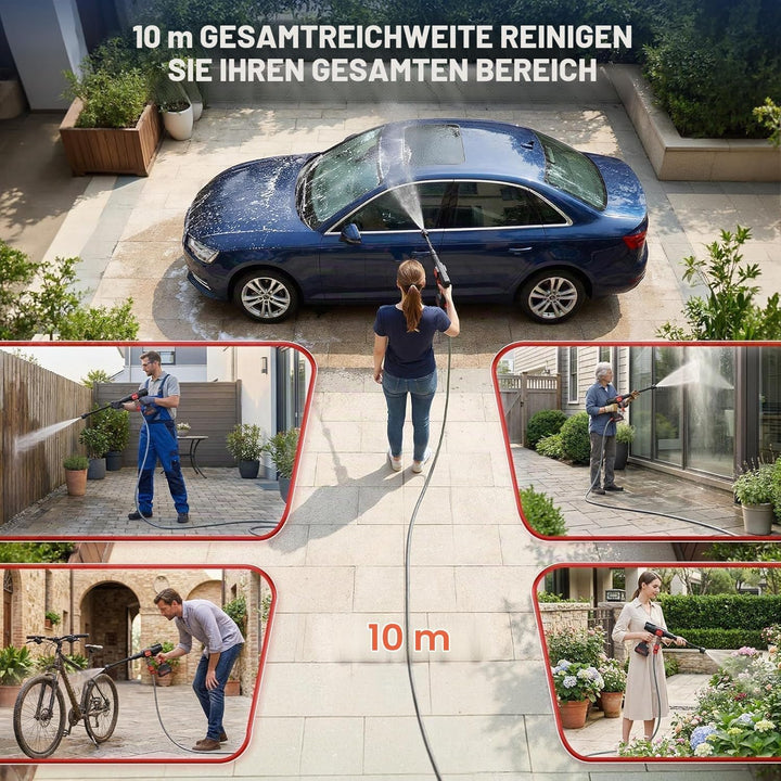 Andeman 42 Bar Akku Hochdruckreiniger mit 4h Laufzeit – 3,0Ah Akku, 6-in-1 Düse &amp; 5m Schlauch für Au