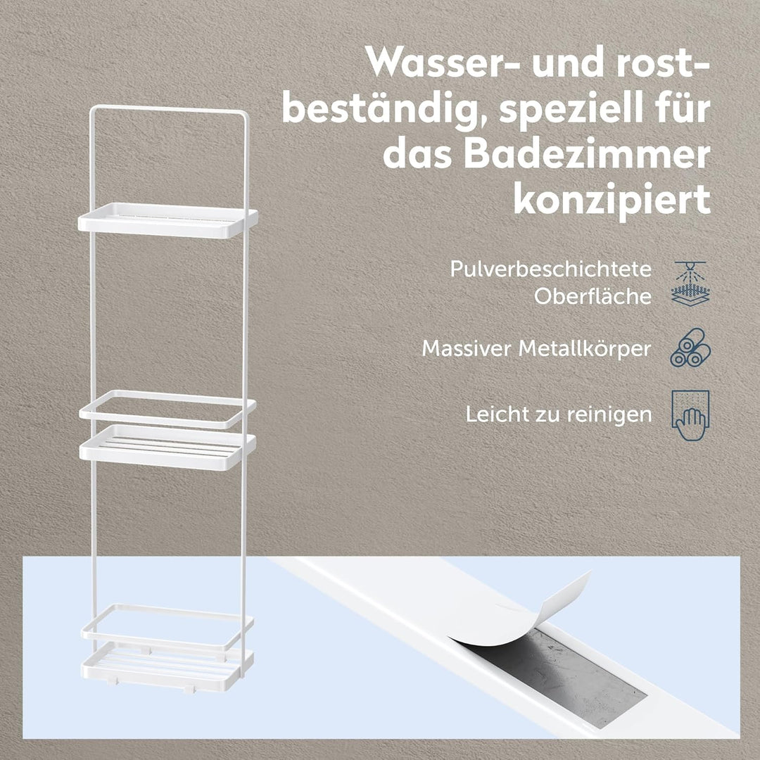 doporro Duschablage ohne Bohren, 3 Ebenen Badregal Stehend, Duschregal Schmales aus Metall, Modernes