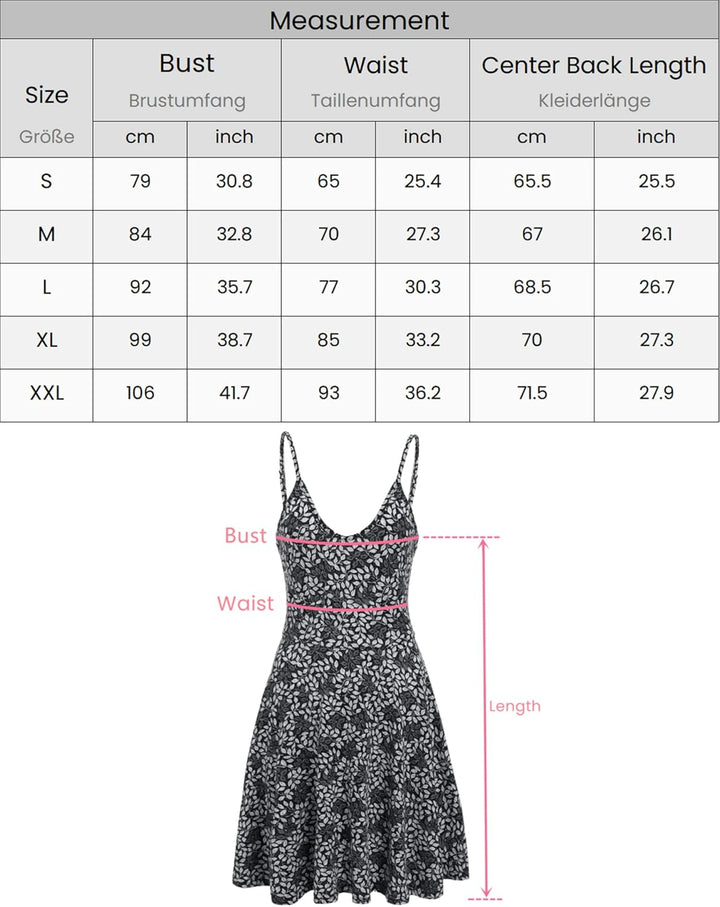 UNibelle Damen Sommerkleid Blumenmuster Kleid V-Ausschnitt Strandkleid Verstellbaren Spaghettiträger
