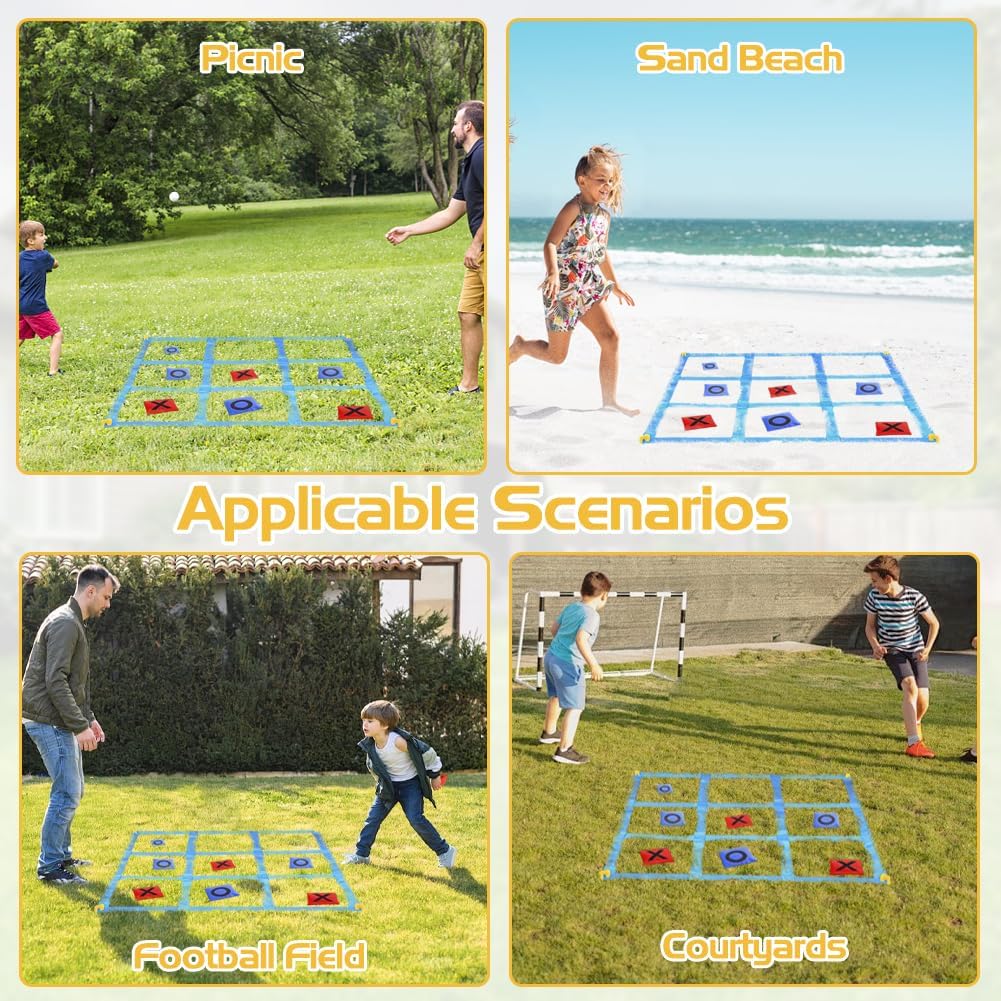 Riesiges Tic Tac Toe 1.2m Outdoor Spielset mit Sitzsäcken – Sackwerfen Spiel für Garten, Strand & Ca