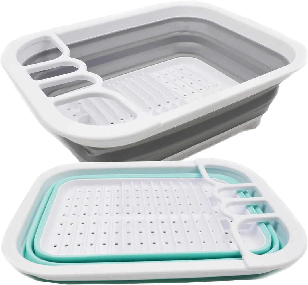 SAMMART 7.5L Collapsible Plastic Dish Drainer - Foldable Drying Rack Set - Portable Dinnerware Organ