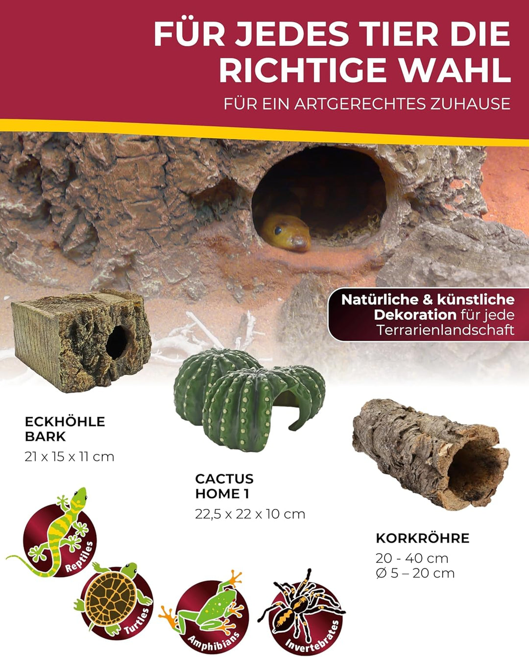 Hobby Eckhöhle Bark Höhle für Reptilien und Amphibien, 21 x 18 x 11 cm