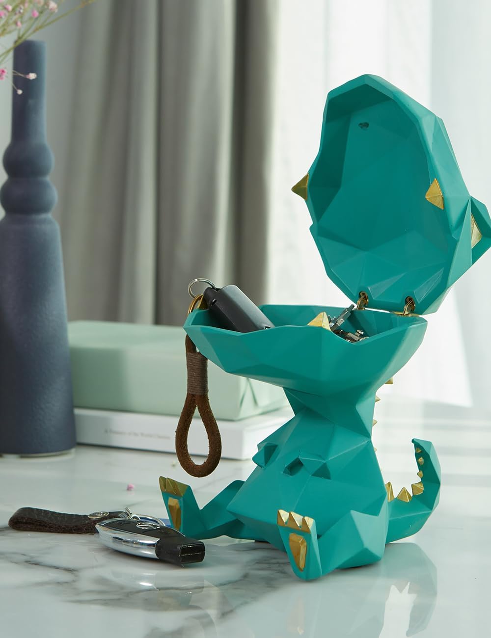 HAUCOZE Dinosaurier Keksdose Modern Arts Figur Tier Geschenk Dekor Polyresin Grün 18cm, Grün