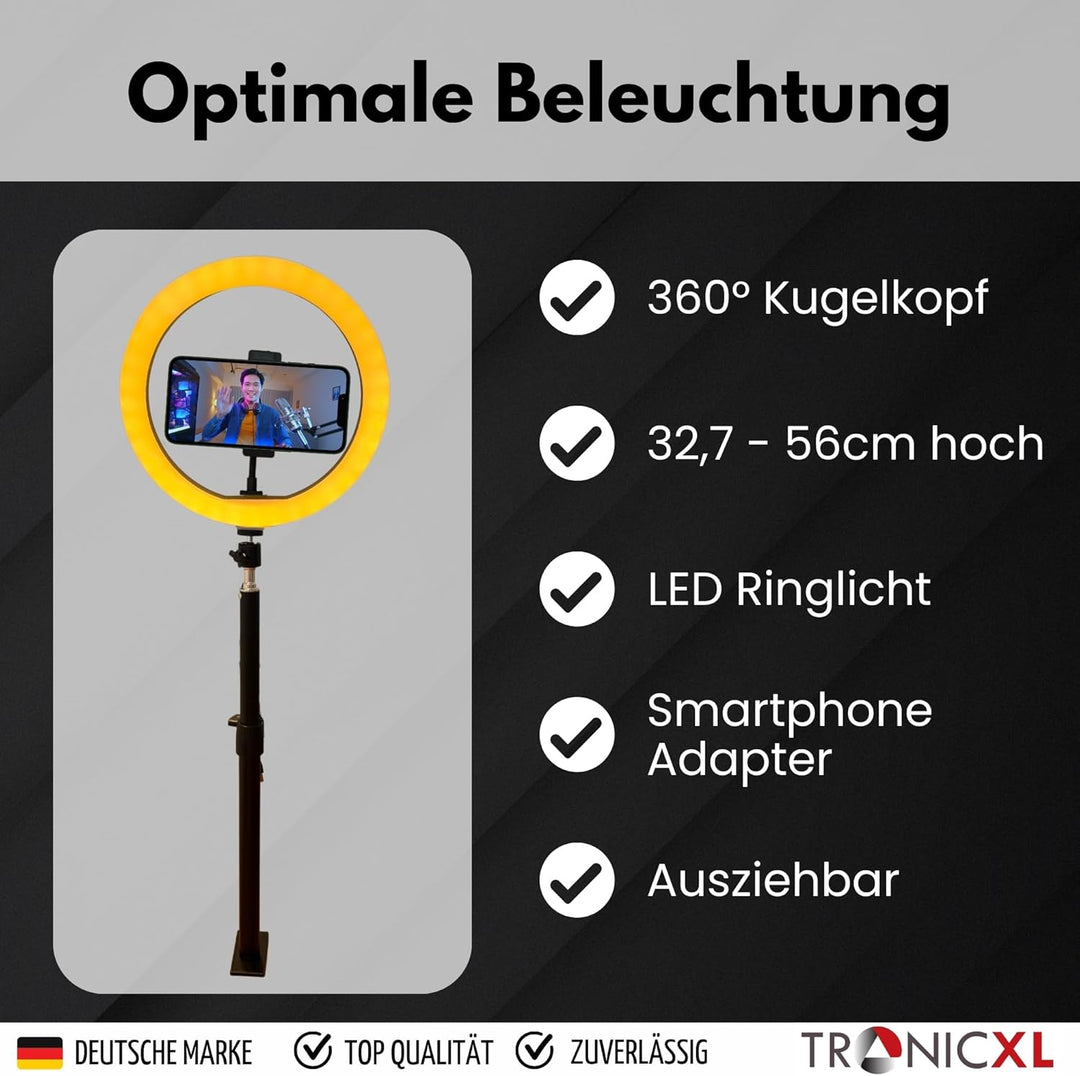 Ringlicht mit Klemmstativ Tisch Stativ Ring Light Handyhalter kompatibel mit iPhone Smartphone Licht