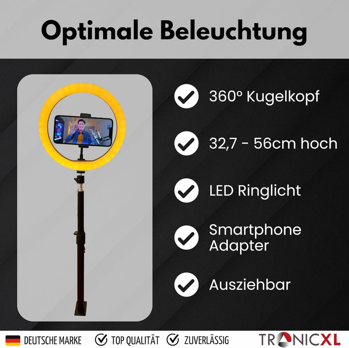 Ringlicht mit Klemmstativ Tisch Stativ Ring Light Handyhalter kompatibel mit iPhone Smartphone Licht