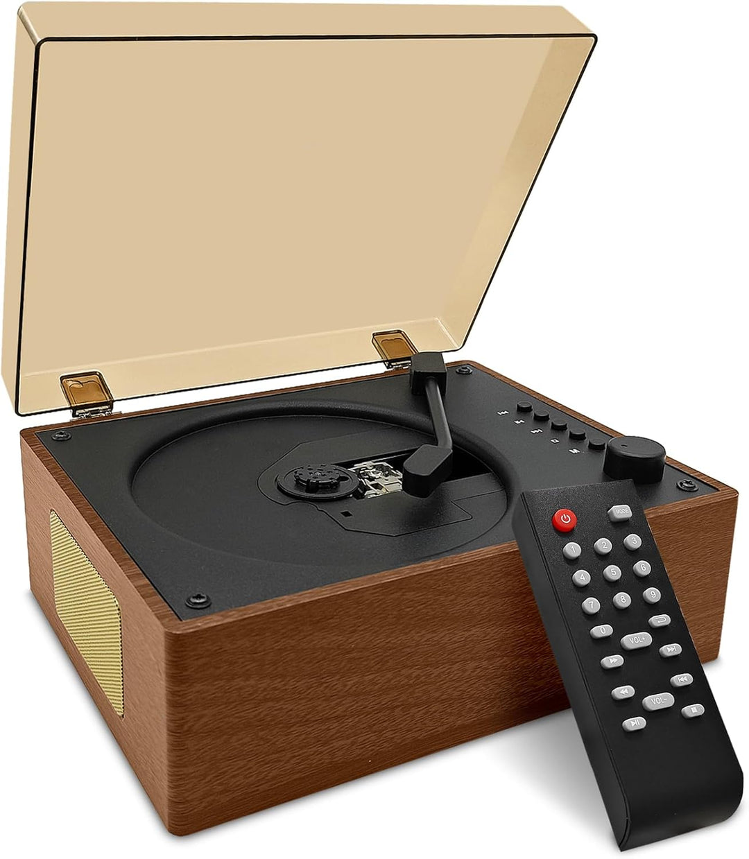 Retro CD-Player tragbar mit Lautsprechern – Bluetooth Desktop Knit für Zuhause, wiederaufladbarer Ak